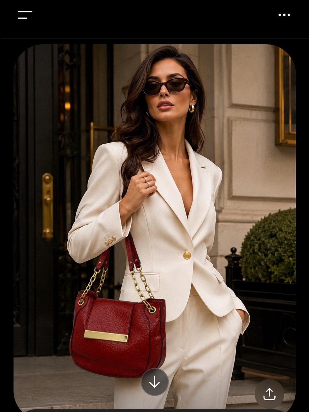 Anne Klein Red Pebbled Leather Shoulder Bag with Gold Hardware